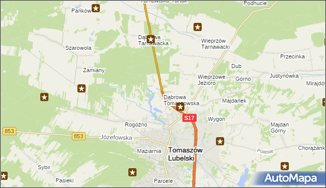 mapa Dąbrowa Tomaszowska, Dąbrowa Tomaszowska na mapie Targeo