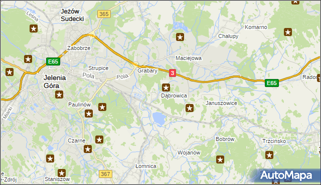 mapa Dąbrowica gmina Mysłakowice, Dąbrowica gmina Mysłakowice na mapie Targeo