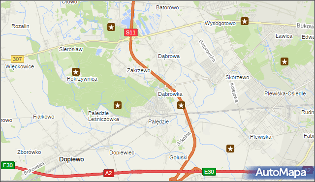 mapa Dąbrówka gmina Dopiewo, Dąbrówka gmina Dopiewo na mapie Targeo