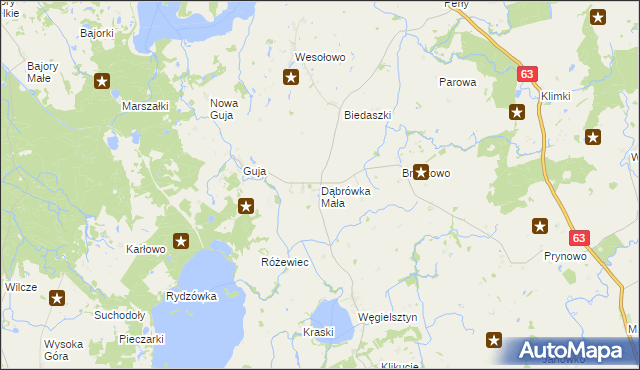mapa Dąbrówka Mała gmina Węgorzewo, Dąbrówka Mała gmina Węgorzewo na mapie Targeo