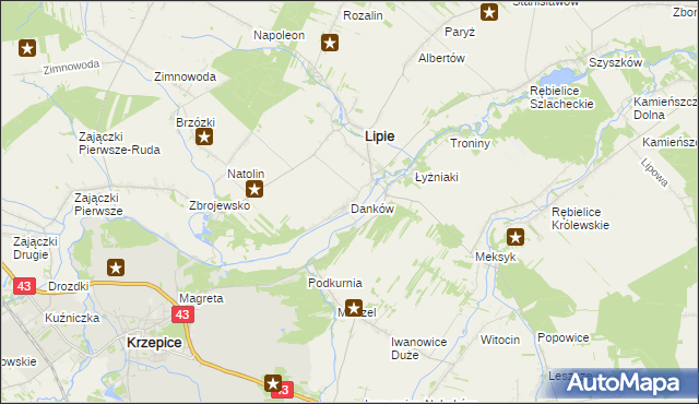mapa Danków gmina Lipie, Danków gmina Lipie na mapie Targeo