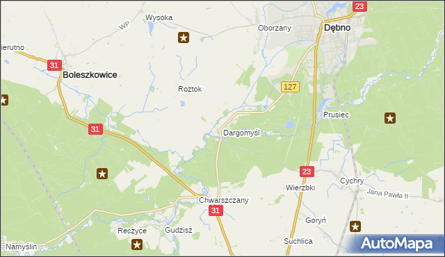 mapa Dargomyśl gmina Dębno, Dargomyśl gmina Dębno na mapie Targeo