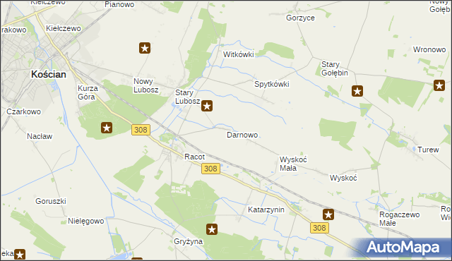 mapa Darnowo gmina Kościan, Darnowo gmina Kościan na mapie Targeo