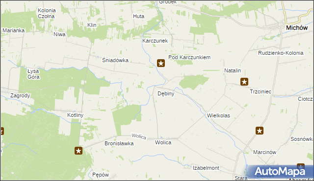mapa Dębiny gmina Abramów, Dębiny gmina Abramów na mapie Targeo