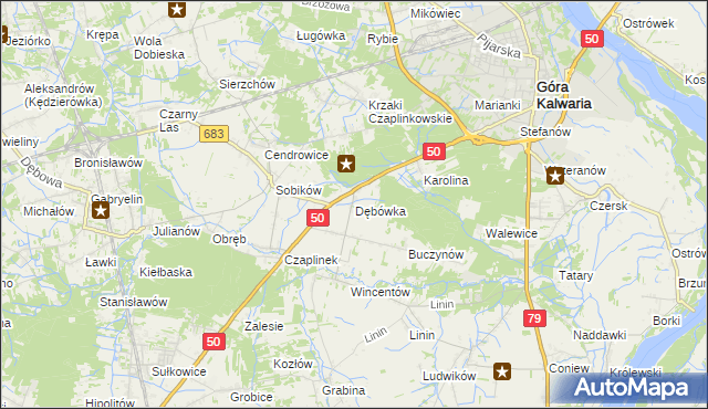 mapa Dębówka gmina Góra Kalwaria, Dębówka gmina Góra Kalwaria na mapie Targeo