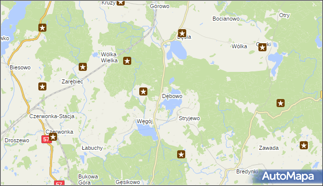 mapa Dębowo gmina Biskupiec, Dębowo gmina Biskupiec na mapie Targeo