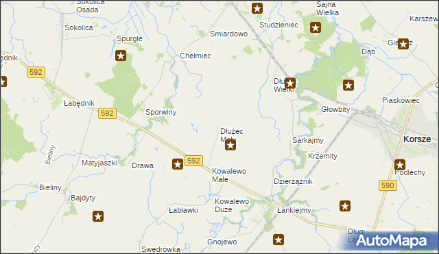 mapa Dłużec Mały, Dłużec Mały na mapie Targeo