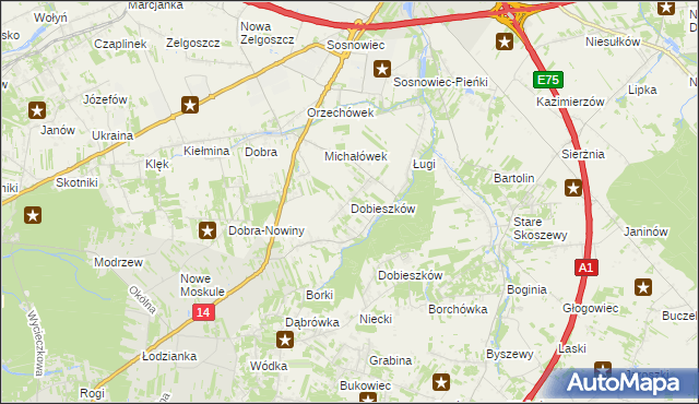 mapa Dobieszków gmina Stryków, Dobieszków gmina Stryków na mapie Targeo