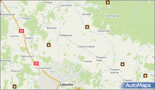 mapa Dobrzyniówka gmina Zabłudów, Dobrzyniówka gmina Zabłudów na mapie Targeo