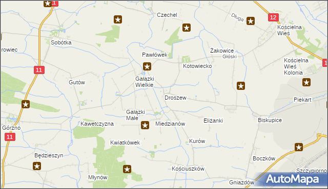 mapa Droszew, Droszew na mapie Targeo