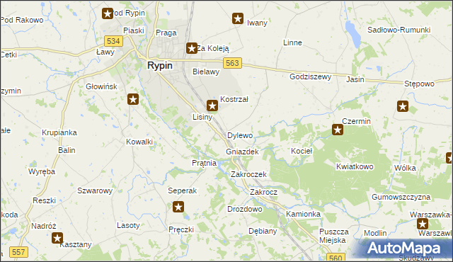 mapa Dylewo gmina Rypin, Dylewo gmina Rypin na mapie Targeo