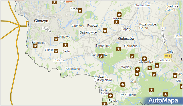 mapa Dzięgielów, Dzięgielów na mapie Targeo