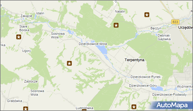 mapa Dzierzkowice-Zastawie, Dzierzkowice-Zastawie na mapie Targeo