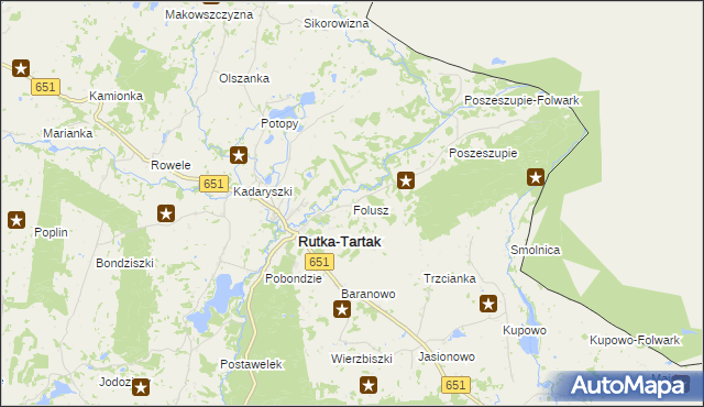 mapa Folusz gmina Rutka-Tartak, Folusz gmina Rutka-Tartak na mapie Targeo