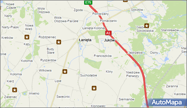 mapa Franciszków gmina Łanięta, Franciszków gmina Łanięta na mapie Targeo