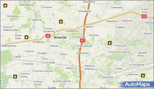 mapa Franciszków gmina Wolanów, Franciszków gmina Wolanów na mapie Targeo