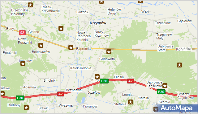 mapa Genowefa gmina Krzymów, Genowefa gmina Krzymów na mapie Targeo