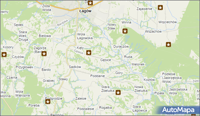 mapa Gęsice gmina Łagów, Gęsice gmina Łagów na mapie Targeo