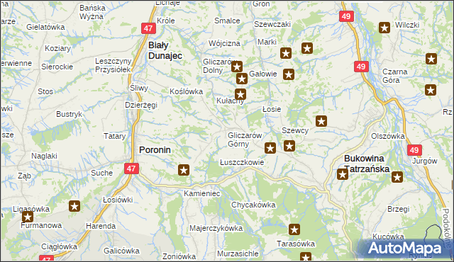 mapa Gliczarów Górny, Gliczarów Górny na mapie Targeo
