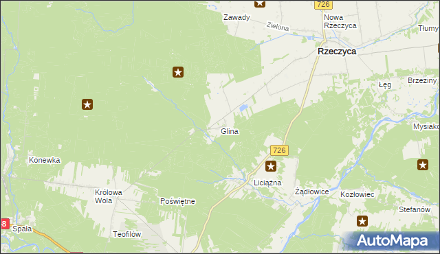mapa Glina gmina Rzeczyca, Glina gmina Rzeczyca na mapie Targeo