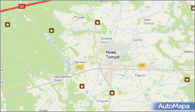 mapa Glinno gmina Nowy Tomyśl, Glinno gmina Nowy Tomyśl na mapie Targeo
