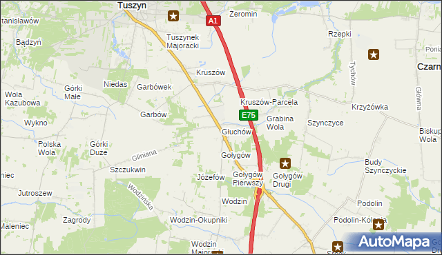 mapa Głuchów gmina Tuszyn, Głuchów gmina Tuszyn na mapie Targeo