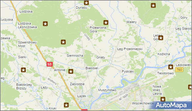 mapa Gnaty gmina Lelis, Gnaty gmina Lelis na mapie Targeo