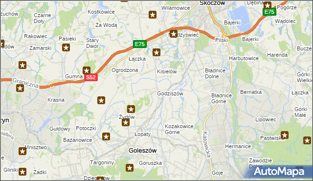 mapa Godziszów gmina Goleszów, Godziszów gmina Goleszów na mapie Targeo