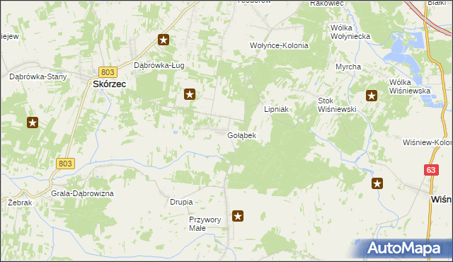 mapa Gołąbek gmina Skórzec, Gołąbek gmina Skórzec na mapie Targeo