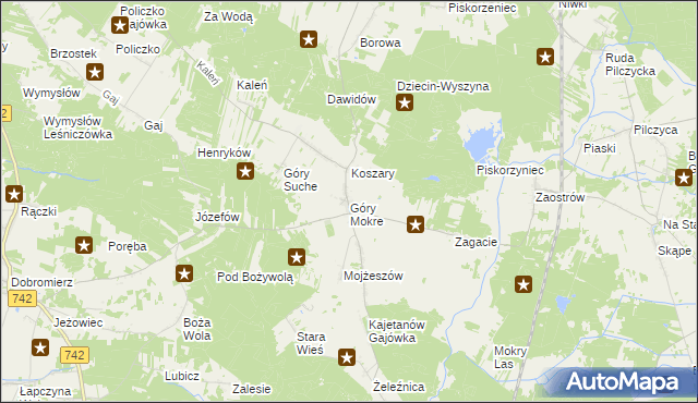 mapa Góry Mokre, Góry Mokre na mapie Targeo
