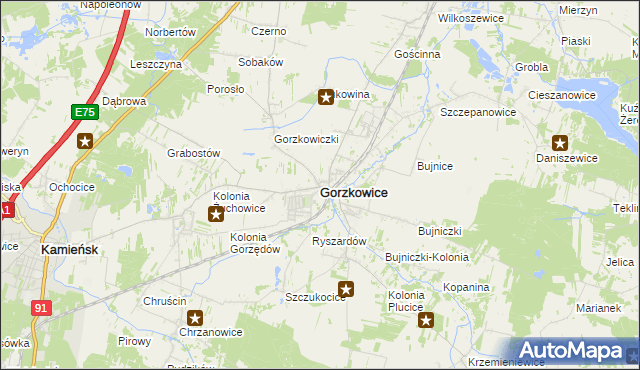 mapa Gorzkowice, Gorzkowice na mapie Targeo