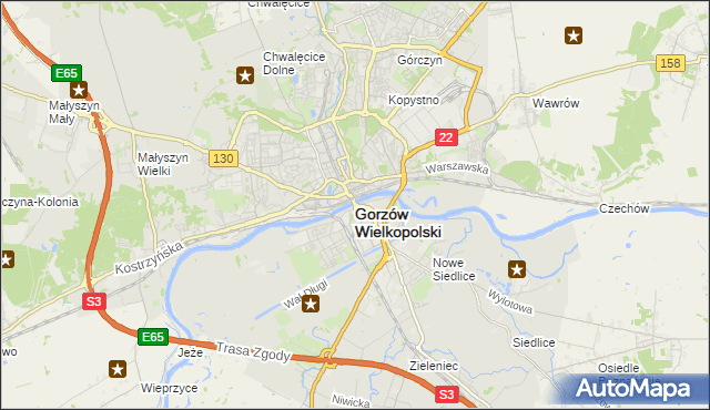 mapa Gorzów Wielkopolski, Gorzów Wielkopolski na mapie Targeo