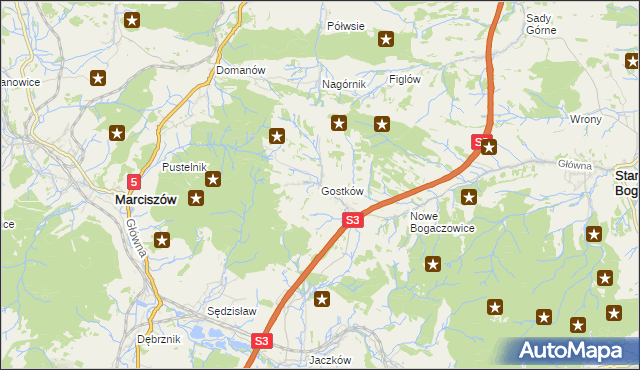mapa Gostków gmina Stare Bogaczowice, Gostków gmina Stare Bogaczowice na mapie Targeo