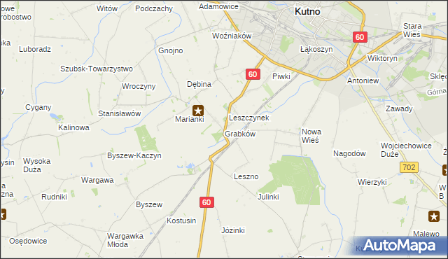 mapa Grabków gmina Kutno, Grabków gmina Kutno na mapie Targeo