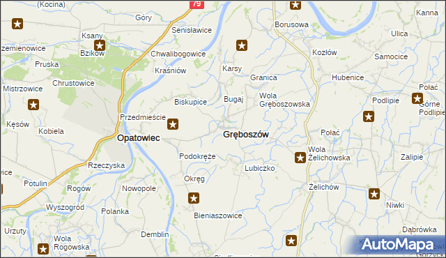 mapa Gręboszów powiat dąbrowski, Gręboszów powiat dąbrowski na mapie Targeo