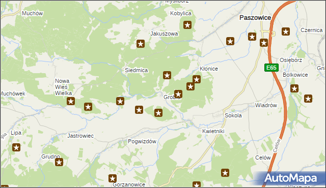 mapa Grobla gmina Paszowice, Grobla gmina Paszowice na mapie Targeo