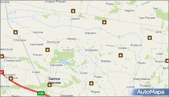 mapa Grodzisko gmina Świnice Warckie, Grodzisko gmina Świnice Warckie na mapie Targeo