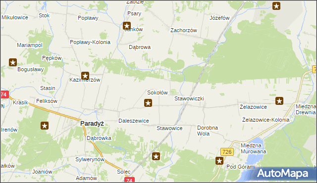 mapa Grzymałów gmina Paradyż, Grzymałów gmina Paradyż na mapie Targeo