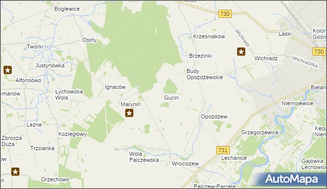 mapa Gucin gmina Warka, Gucin gmina Warka na mapie Targeo