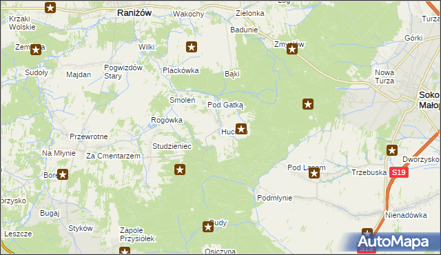 mapa Hucisko gmina Głogów Małopolski, Hucisko gmina Głogów Małopolski na mapie Targeo