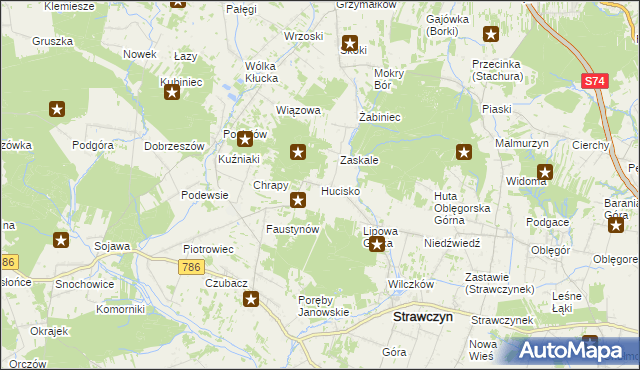 mapa Hucisko gmina Strawczyn, Hucisko gmina Strawczyn na mapie Targeo