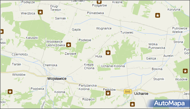 mapa Huta gmina Wojsławice, Huta gmina Wojsławice na mapie Targeo