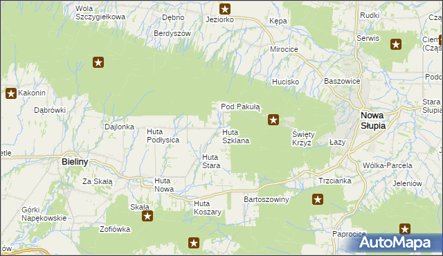 mapa Huta Szklana gmina Bieliny, Huta Szklana gmina Bieliny na mapie Targeo