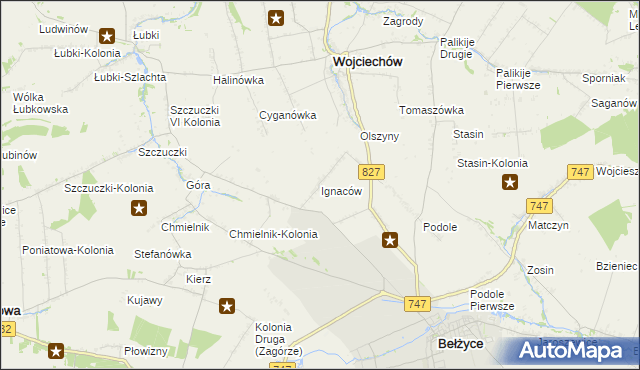 mapa Ignaców gmina Wojciechów, Ignaców gmina Wojciechów na mapie Targeo