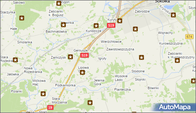mapa Igryły, Igryły na mapie Targeo