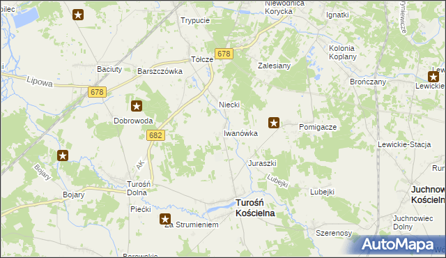 mapa Iwanówka gmina Turośń Kościelna, Iwanówka gmina Turośń Kościelna na mapie Targeo
