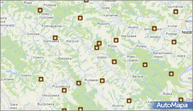 mapa Izdebki gmina Nozdrzec, Izdebki gmina Nozdrzec na mapie Targeo