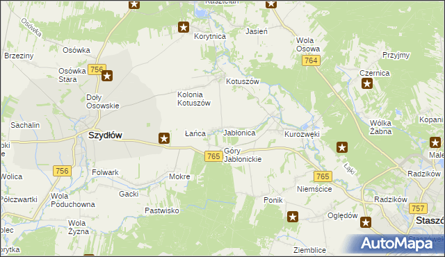 mapa Jabłonica gmina Szydłów, Jabłonica gmina Szydłów na mapie Targeo