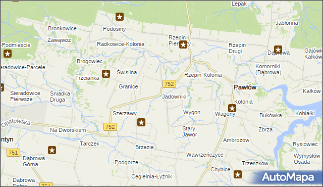 mapa Jadowniki gmina Pawłów, Jadowniki gmina Pawłów na mapie Targeo