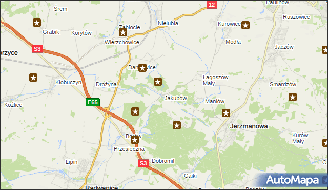 mapa Jakubów gmina Radwanice, Jakubów gmina Radwanice na mapie Targeo